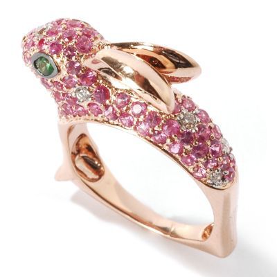 133-777 - SoHo Boutique 18K Rose Gold Diamond, Sapphire & Garnet Gemstone Bunny Ring