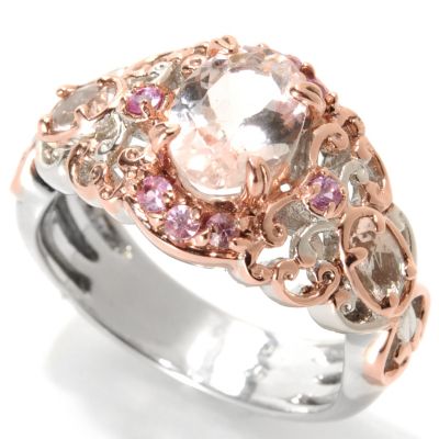 133-857 - Gems en Vogue II 1.51ctw Morganite & Pink Sapphire Butterfly Band Ring 