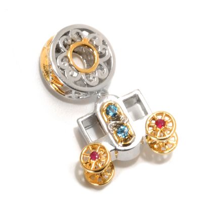 133-890 - Gems en Vogue II London Blue Topaz & Ruby Carriage Drop Charm
