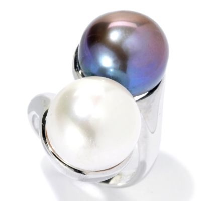 133-961 - Sterling Silver 12-12.5mm Black & White Freshwater Cultured Pearl North-South Ring