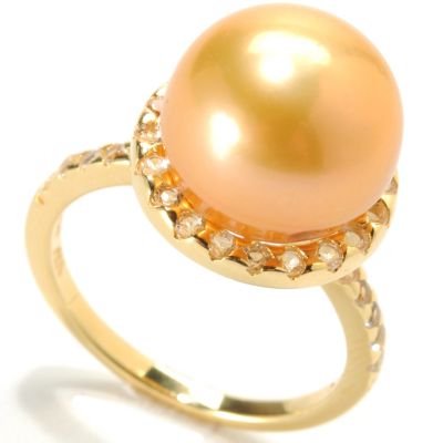 133-962 - 11-12mm Button Shaped Freshwater Cultured Pearl & White Topaz Ring