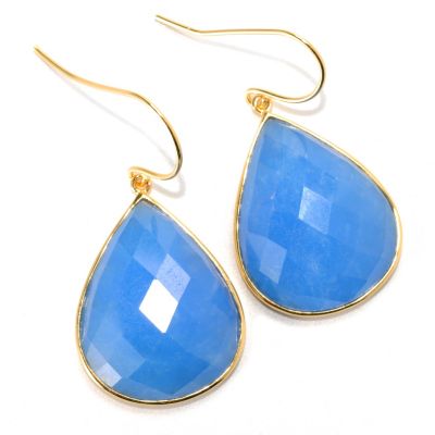 133-967 - 1.5" 23 x 18mm Checkerboard Cut Dyed Blue Kunlun Jade Drop Earrings