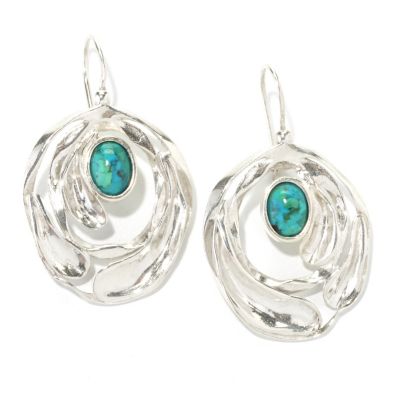 134-001 - Passage to Israel Sterling Silver 1.5" 8 x 6mm Oval Turquoise Textured Drop Earrings