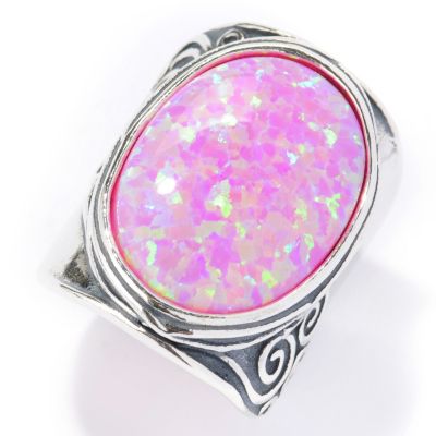 134-007 - Passage to Israel Sterling Silver 20 x 15mm Simulated Opal Textured Ring 