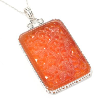 134-170 - Sterling Silver 46 x 32mm Carved Jade Rectangular Pendant w/ 18" Chain