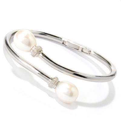134-320 - Sterling Silver 7" 11-12mm White Freshwater Cultured Pearl Bangle Bracelet
