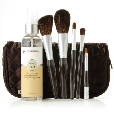 PUR Cosmetics 5-Piece Perfect Brush Set w/ Pouch & Brush Cleanser