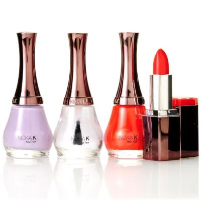 305-237 - Nicka K Tangerine & Pastel Purple Nail Lacquer Duo w/ Top Coat & Lipstick