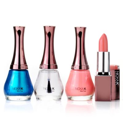 305-239 - Nicka K Blue-Green & Sunset Nail Lacquer Duo w/ Top Coat & Lipstick
