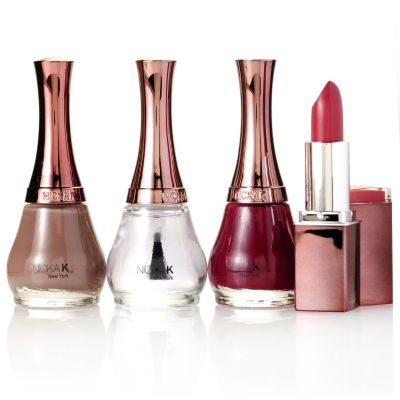 305-240 - Nicka K Plum & Taupe Nail Lacquer Duo w/ Top Coat & Lipstick