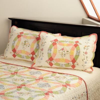 NORTH SHORE COLLECTIBLE QUILTS "VICTORIA" WEDDING RING QUILTED SHAM PAIR
