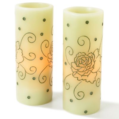 ENCHANTMENT S/2 SCENTED FLAMELESS CANDLES WITH ROSE HAND-CARVING