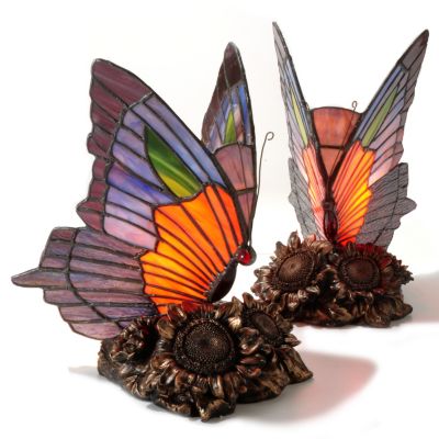 SET OF TWO DALLA STAINED GLASS BUTTERFLY TABLE LAMP
