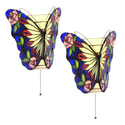 SET OF TWO BUTTERFLY ROSE LED WALL LAMPS