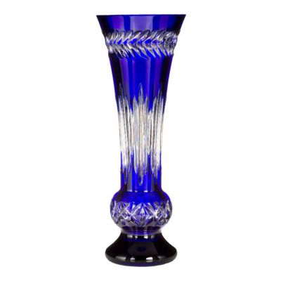 Waterford Crystal Fleurology Amy 14" Cobalt Vase Signed by Jorge Perez