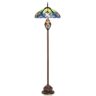 405-802 - Tiffany Style 65'' Halston Double Lit Stained Glass Floor Lamp