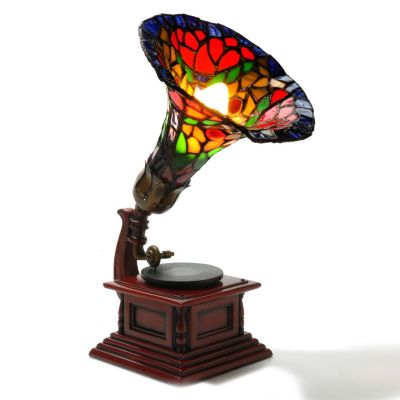 405-949 - Tiffany-Style 12'' Gramophone Stained Glass Accent Lamp