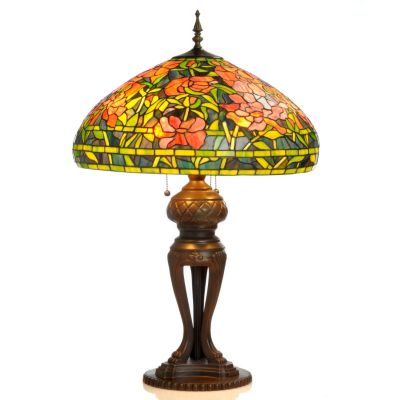 Tiffany Inspired Elaborate Peony Table Lamp