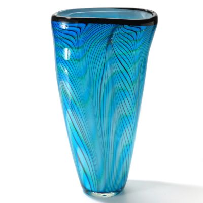 Hand Blown Art Glass Electric Blue Vase