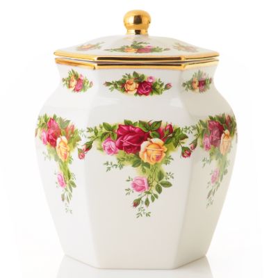 Royal Albert Old Country Rose Biscuit Jar signed by Michael Doulton