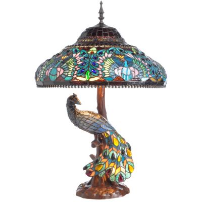 29.5" PLEASURE PEACOCK DOUBLE LIT TABLE LAMP