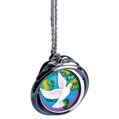 411-578 - World Peace Silver Half Dollar Silver-tone Spinner Pendant w/ 24” Chain