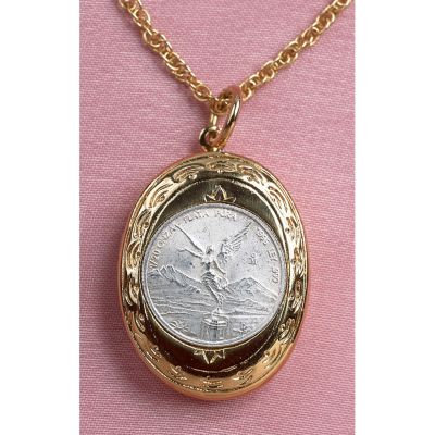 411-582 - Mexican Mustard Silver-tone Seed Coin Pendant w/ 24” Chain