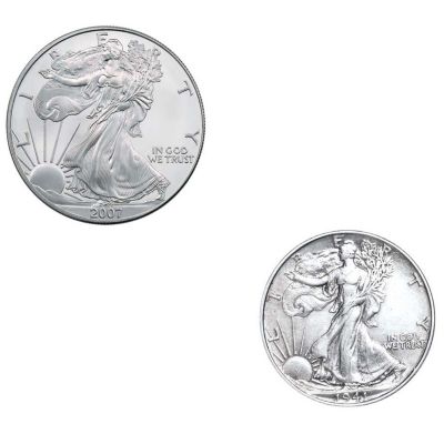 411-642 - American Silver Eagle Coin w/ Walking Liberty Silver Half Dollar