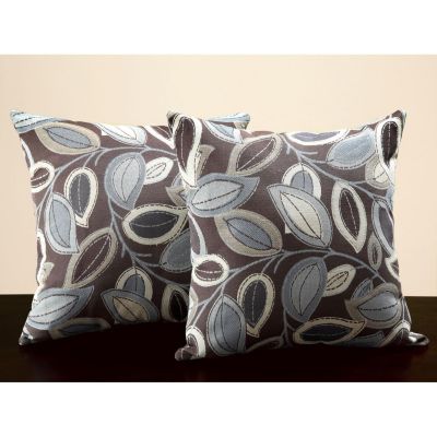 415-891 - HomeBasica Leaves Print Brown & Grey Throw Pillows Pair 