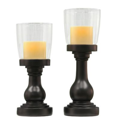 S/2 ASPEN GRADUATED HURRICAN CANDLE HOLDERS W/ FLAMELESS CANDLES