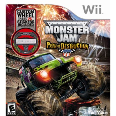 416-390 - Monster Jam: Path of Destruction Nintendo Wii Game w/ Gravedigger Wheel