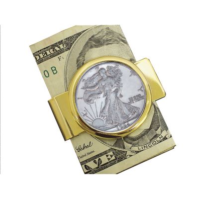 418-048 - Gold-tone Walking Liberty Silver Half Dollar Money Clip