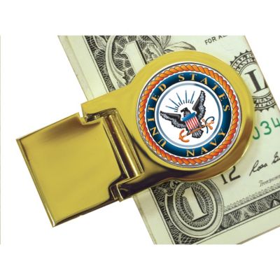 418-084 - Colorized Navy Washington Quarter Gold-tone Money Clip