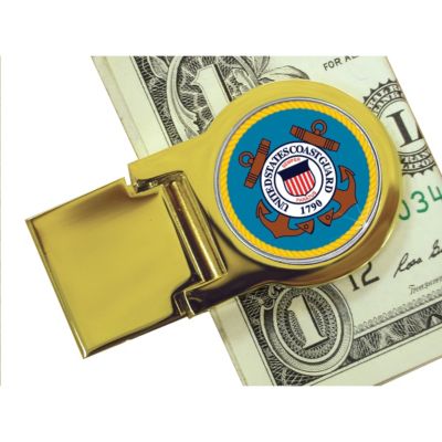 418-086 - Colorized Coast Guard Washington Quarter Gold-tone Money Clip 