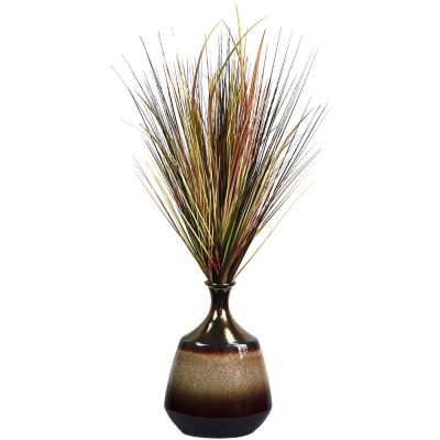 420-800 - Laura Ashley Faux Realistic Onion Grass in Glazed Ceramic Container