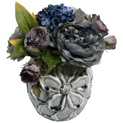 420-805 - Laura Ashley Faux Hydrangea & Peony Ceramic Flower Planter Arrangement 