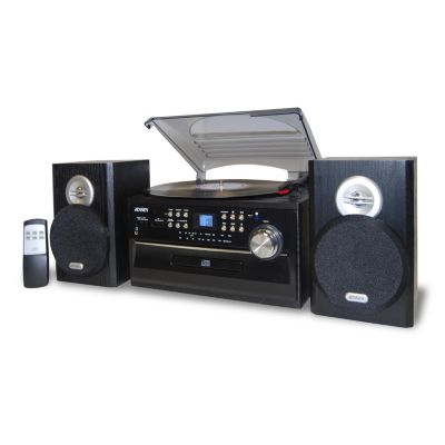420-970 - Jensen 3-Speed Stereo Turntable w/ CD System, Cassette & AM/FM Stereo Radio