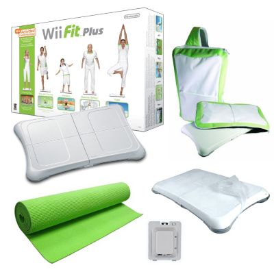 422-351 - Nintendo Wii Fit Plus Green Holiday Bundle w/ Yoga Mat, Wheel & Accessories