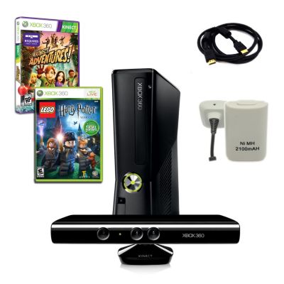 XBOX 360 Slim 4GB Kinect Super Holiday Bundle with 2 Games, Charger, and More