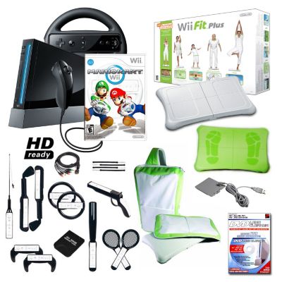 NintendoWii Blk MarioKart Supr Hldy Bndle w/WiiFit Plus &More