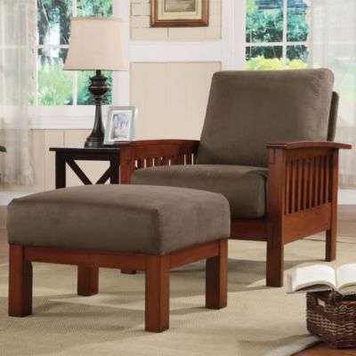 422-710 - HomeBasica Oak & Olive Finish Chair & Ottoman Set