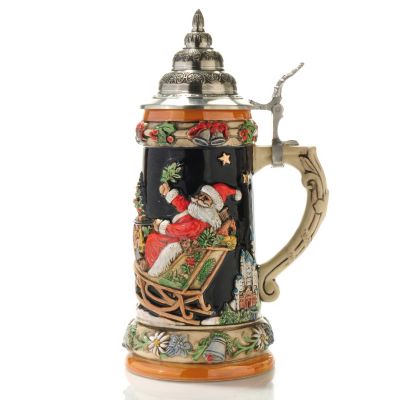 SANTA W/ REINDEER TEAM OVER ALPINE LANDSCAPE STEIN