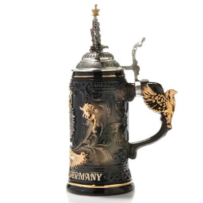 DEUTSCHLAND BLACK AND GOLD EAGLE STEIN W/ EAGLE HANDLE