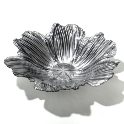 SILVER PLATED GLASS LARGE FLOWER BOWL