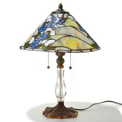 429-591 - Tiffany-Style 23'' Saffron Floral Stained Glass Table Lamp w/ Crystal Base