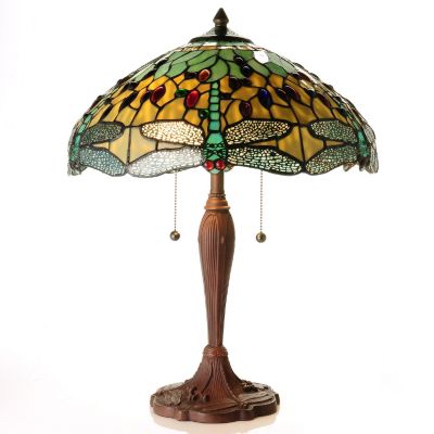 LOUIS COMFORT TIFFANY INSPIRED HANGING HEAD DRAGONFLY TABLE LAMP