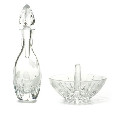 WATERFORD CRYSTAL BUTTERFLY SET RINGHOLDER AND PERFUME BOTTLE