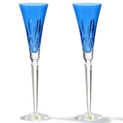 WATERFORD CRYSTAL LISMORE JEWELS SET OF TWO 11.75" SAPPHIRE TOASTING FLUTES