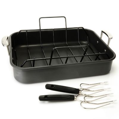 430-896 - Sur La Table Hard Anodized Nonstick Roasting Pan w/ Rack & Lifters