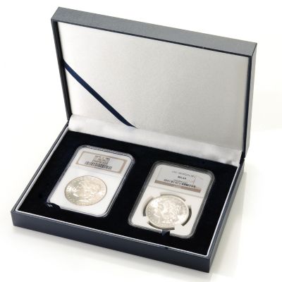1878 &1921 MORGAN DOLLARS MS64 IN DISPLAY BOX